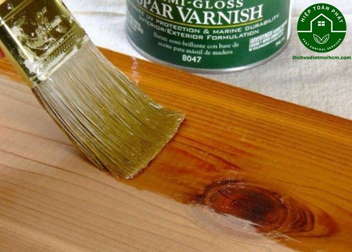 Quét sơn vecni trên bề mặt đồ gỗ để chống mối mọt